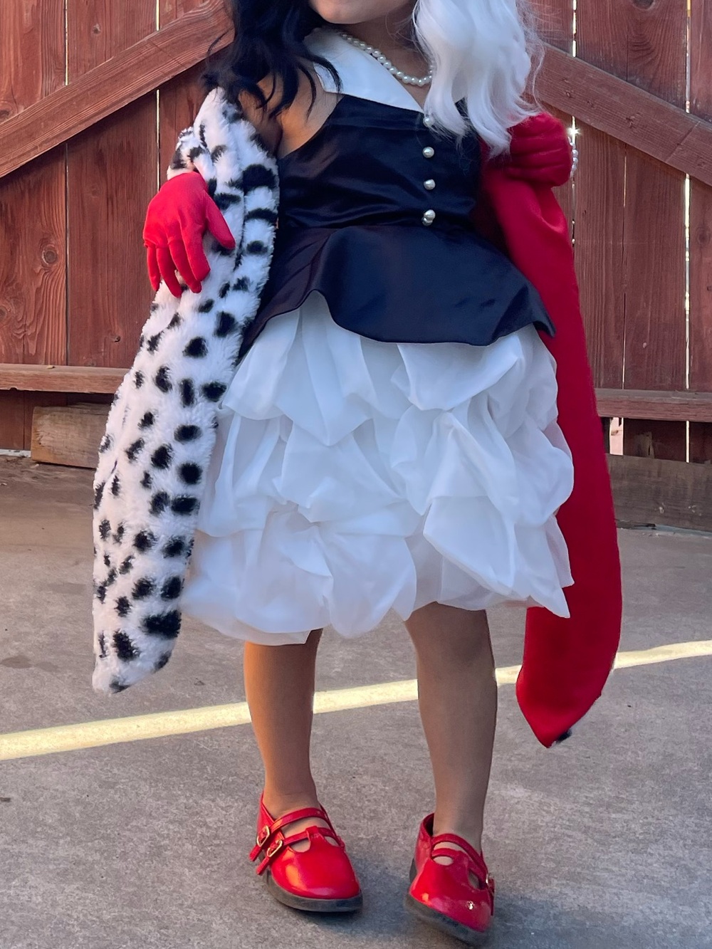 Dalmatian-Inspired Black & White Kids Costume with Red Accents